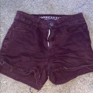maroon jean shorts